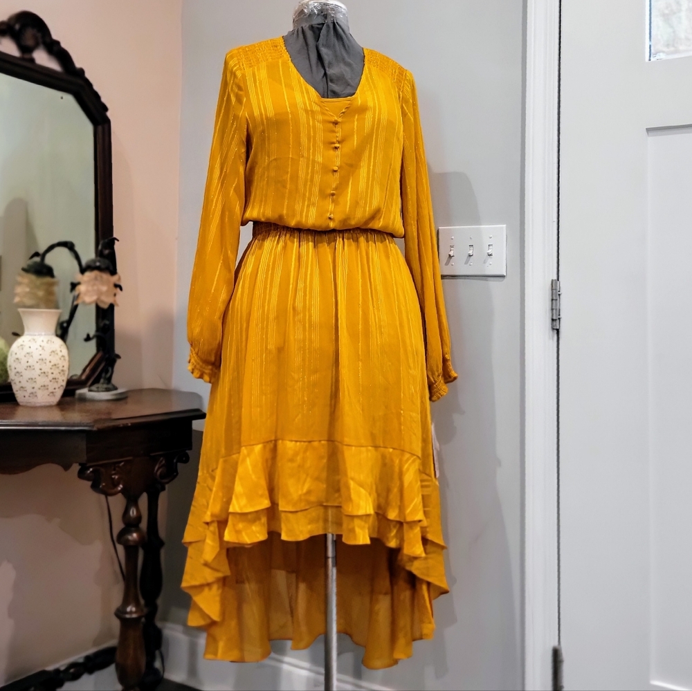 NWT 16 Nanette Lepore Gold Asymmetrical Skirt Dress